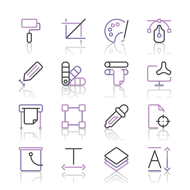 sztuka i projektowanie ikony zestaw 1/purple linii serii - dtp stock illustrations