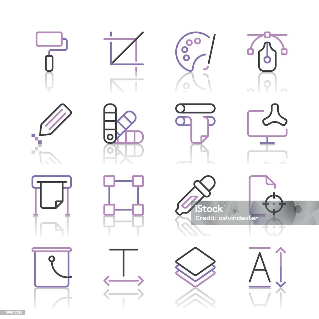 Art and Design Icons set 1 | Purple Line series Set of 16 professional and pixel perfect icons ready to be used in all kinds of design projects. EPS 10 file. Icon Symbol stock vector