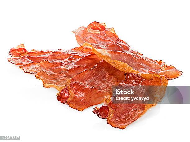 Bacon On White Background Stock Photo - Download Image Now - Appetizer, Bacon, Breakfast