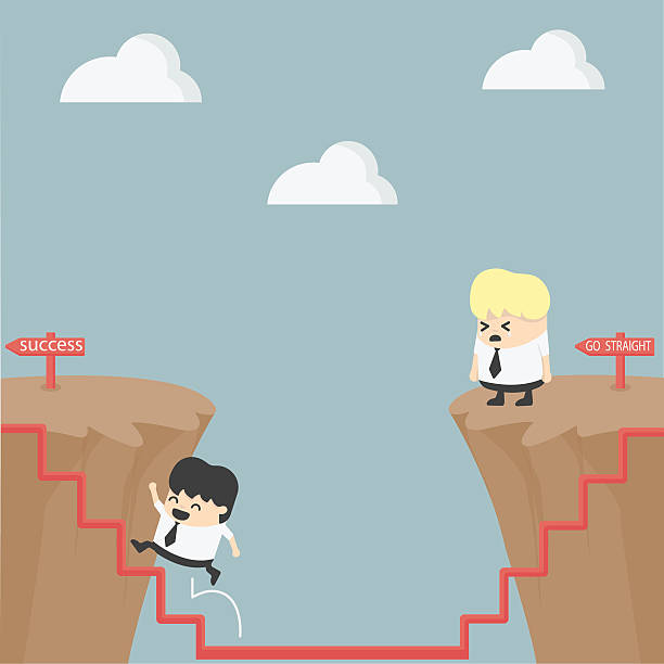 illustrazioni stock, clip art, cartoni animati e icone di tendenza di uomo d'affari e soluzione - cliff ladder business problems