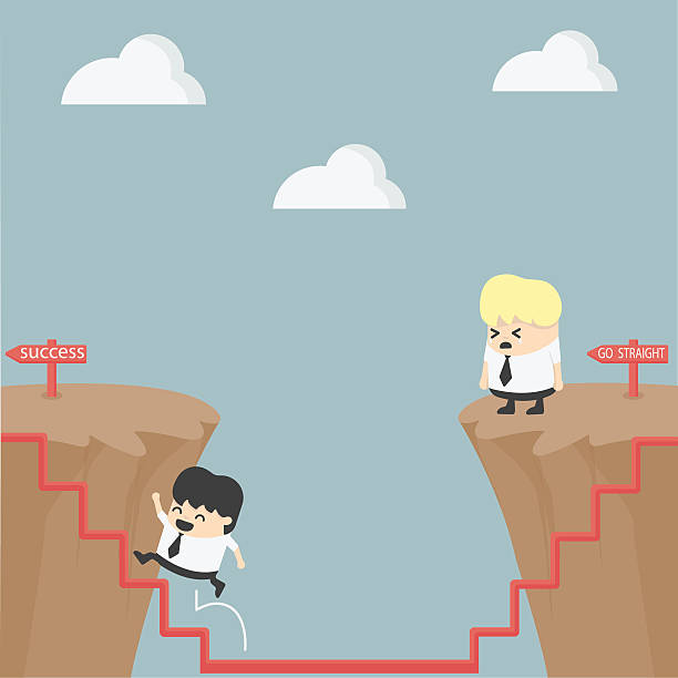 사업가 및 솔루션 - cliff ladder business problems stock illustrations
