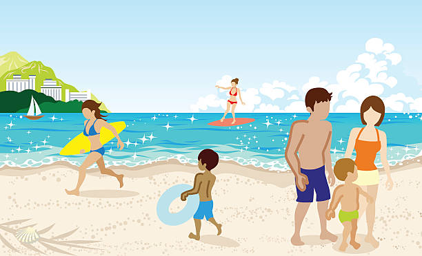 ilustrações, clipart, desenhos animados e ícones de alegre pessoas no verão praia - fun tourist resort beach group of people