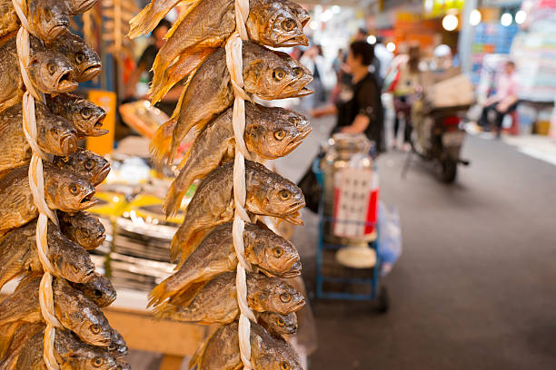 Dried fish at the Gwangjang market in Seoul stock photo