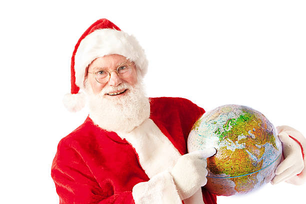 istock Santa Claus with Global Travel Vacation Plan on White Background 499519741