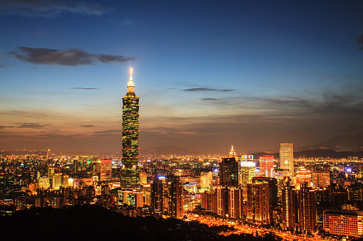 Full view of Taipei city during sunset, Taiwan