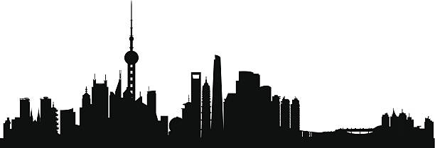 shanghai city skyline silhouette hintergrund - shanghai stock-grafiken, -clipart, -cartoons und -symbole