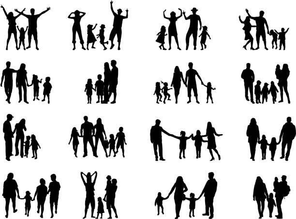 familie silhouetten - child silhouette mother parent stock-grafiken, -clipart, -cartoons und -symbole