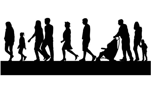 Crowd of people walking Crowd of people walking silhouette mother child crowd stock illustrations