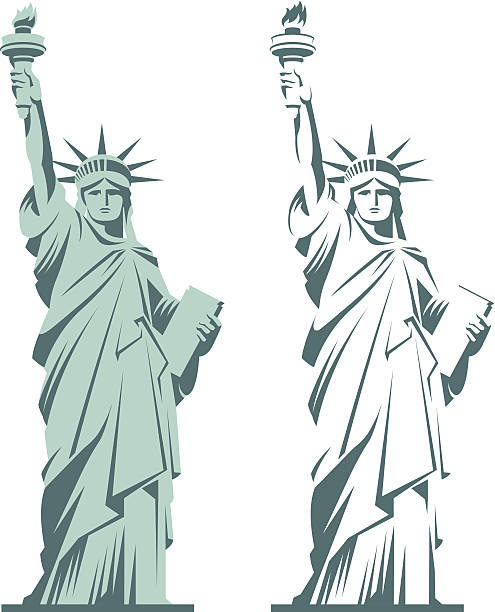 Statue of Liberty Statue of Liberty graphic illustration in two variations isolated on white statue of liberty stock illustrations