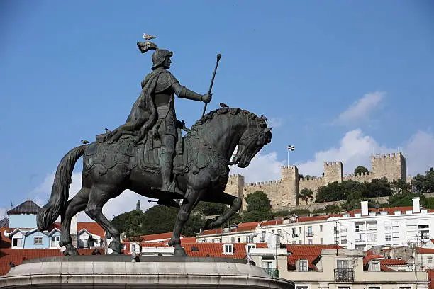 Europe, Western Europe, EU, Euro, Portugal, Lisbon, Downtown, Square, Praca da Figueira, Rider, Castle, Monument, Statue,