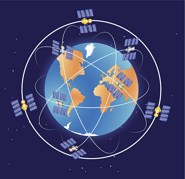 ilustraciones, imágenes clip art, dibujos animados e iconos de stock de sistema de posicionamiento global gps - surveillance world map globe planet