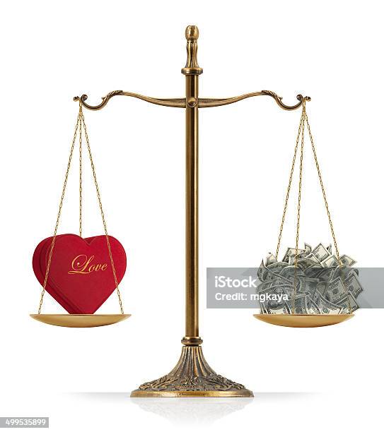 Equal Weighted Love And Money Stock Photo - Download Image Now - Currency, Heart Shape, American One Hundred Dollar Bill