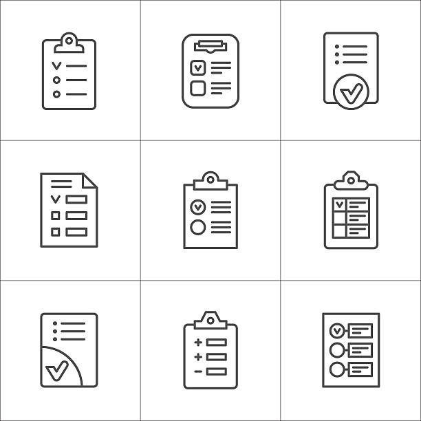 ilustrações, clipart, desenhos animados e ícones de conjunto de ícones de linha de lista de verificação - clipboard symbol computer icon form