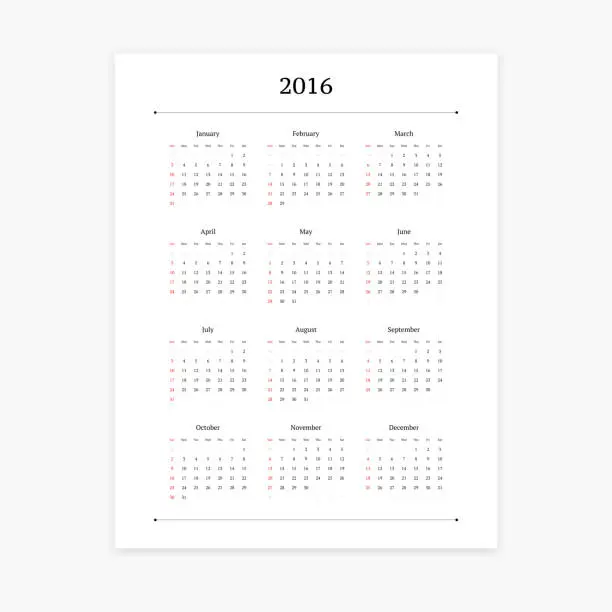 Vector illustration of 2016 Calendar Template