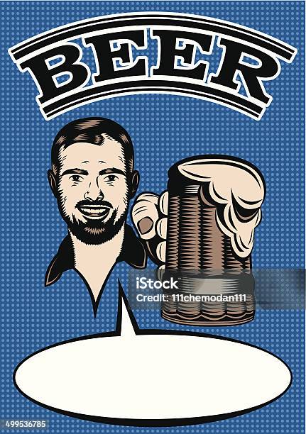 広告レトロなポスター男性とガラスのビール - ビールのベクターアート素材や画像を多数ご用意 - ビール, 1950～1959年, レトロ調