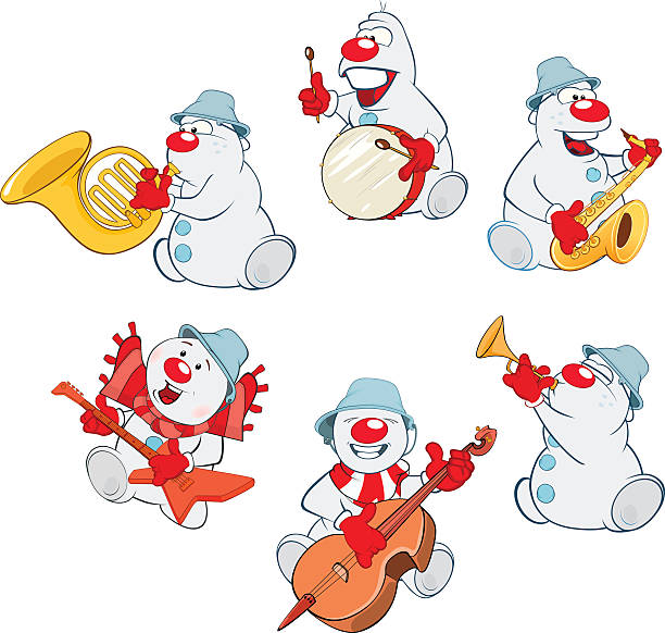 lustiger weihnachten schneemann für sie design - trumpet musical instrument music brass stock-grafiken, -clipart, -cartoons und -symbole