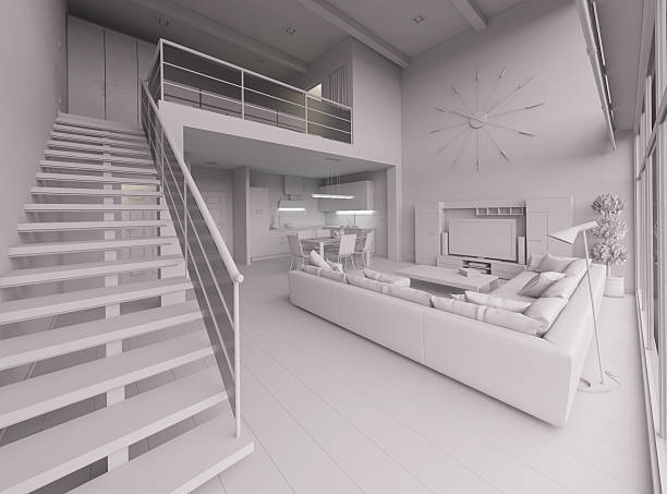 3 d interior de desenho de um moderno apartamento minúsculas - ispiration imagens e fotografias de stock