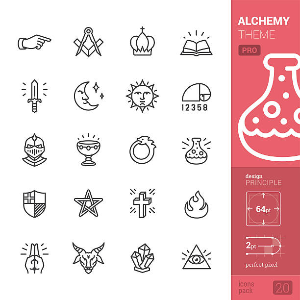 Alchemy and Middle Ages related vector icons - PRO pack Alchemy and Middle Ages related stroke-style icons pack. masonic symbol stock illustrations