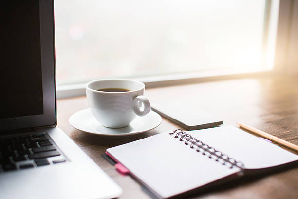 istock Working desk with laptop,notebook and coffee 499544050