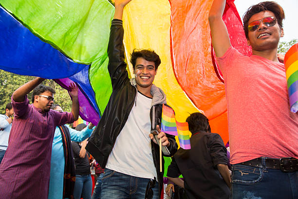 queer orgulho -2015 deli - flag rainbow gay pride flag gay man imagens e fotografias de stock