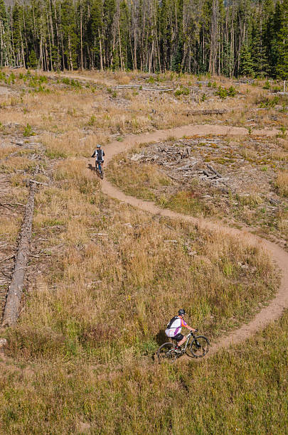 pratique du vtt à vail, colorado - mountain biking colorado action cycling photos et images de collection