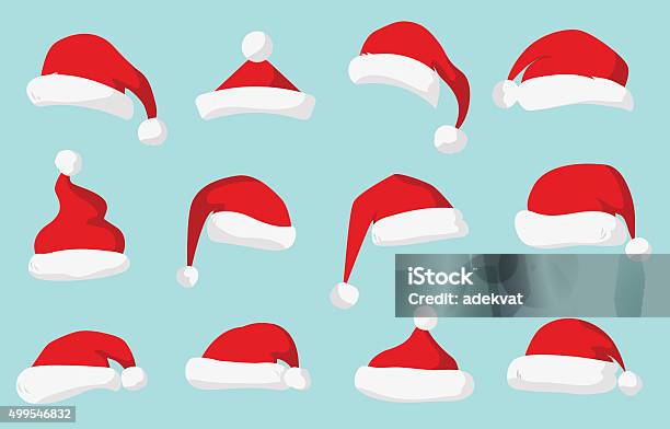 Ilustración de Santa Claus Red Hat Vector Aislado y más Vectores Libres de Derechos de Gorro de Papá Noel - Gorro de Papá Noel, Navidad, Sombrero