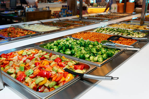 Vegetables and other foods in restaurant