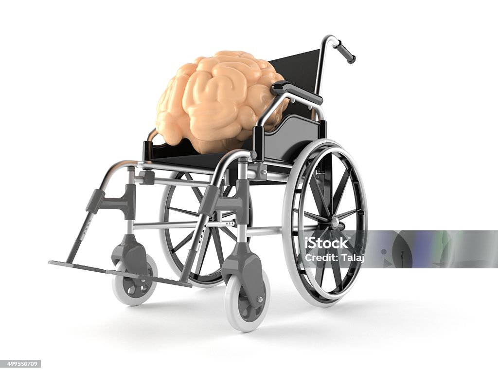 Cerebral Palsy Wheel chair with brain isolated on white background Care Stock Photo