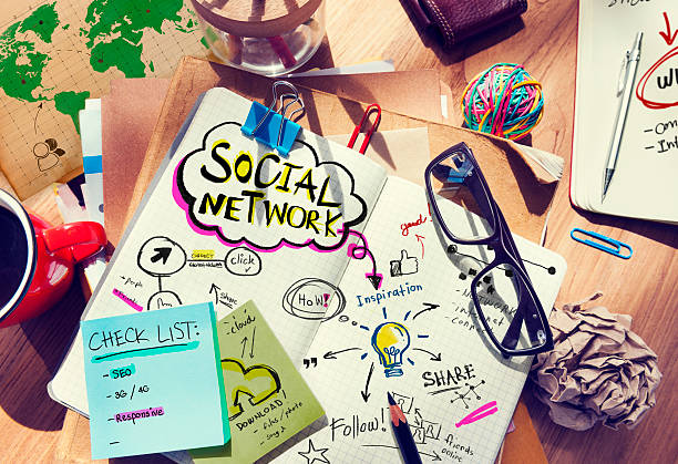 istock Desk with Social Network and Connection Concept 499551739