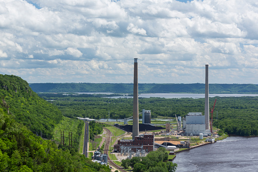 A power plant in a river valley.