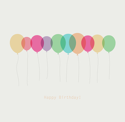 Birthday card with colorful transparent  balloons