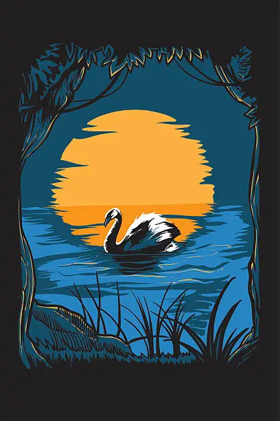 Vector illustration of Swan on a lake