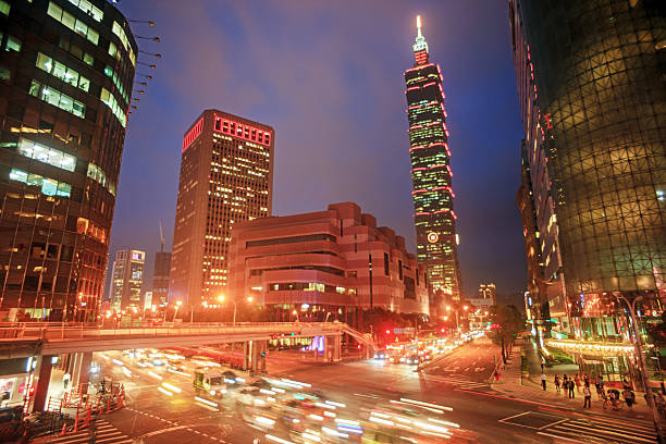 Full view of Taipei city during sunset, Taiwan