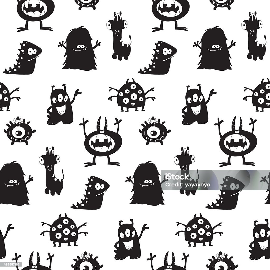 Cute monsters silhouettes pattern Cute monsters silhouettes seamless pattern Monster - Fictional Character stock vector