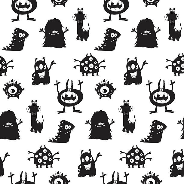Cute monsters silhouettes pattern Cute monsters silhouettes seamless pattern monster stock illustrations