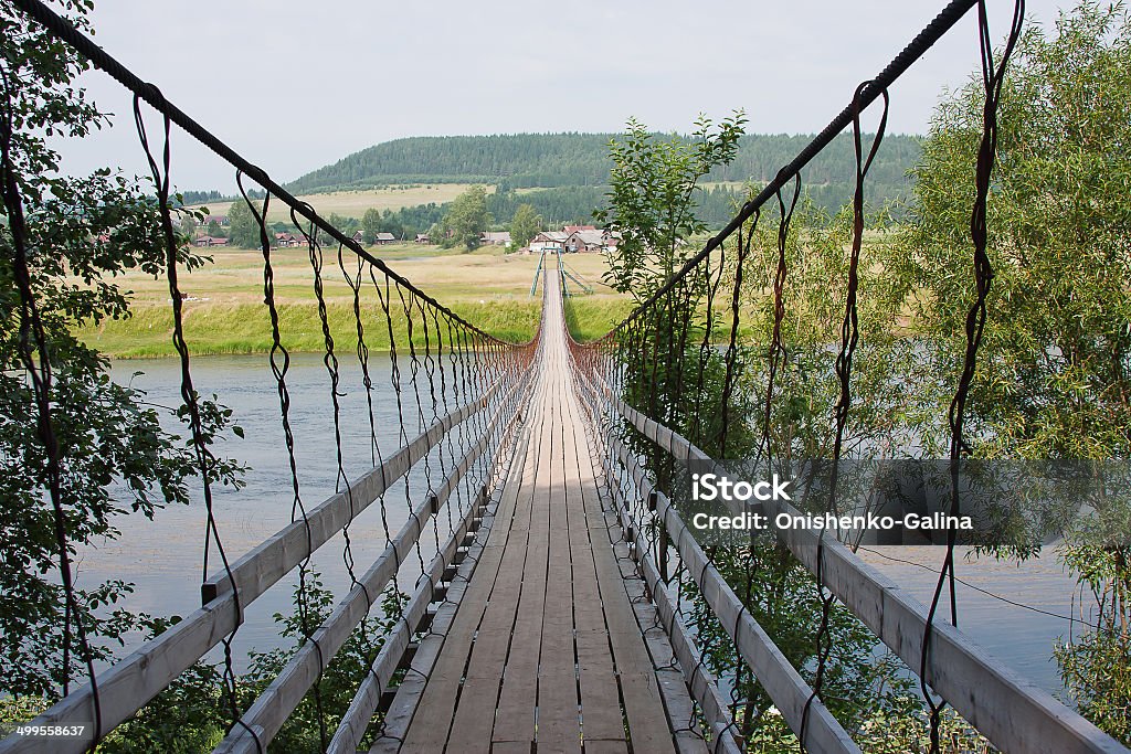 rural landscape  with  the suspended bridge Architecture Stock Photo