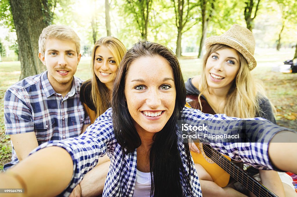 Friends Selfie In The Nature 20-24 Years Stock Photo