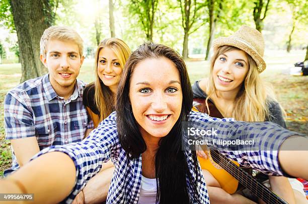 Friends Selfie In The Nature Stock Photo - Download Image Now - 20-24 Years, 20-29 Years, Adolescence