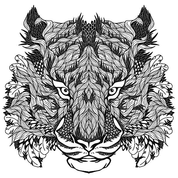 TIGER head tattoo, psychedelic TIGER head tattoo, psychedelic, vector illustration, isolated on white oracular stock illustrations