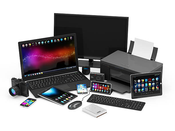 группа офисное оборудование.  ноутбук, планшет, монитор пк, смартфона - hard drive symbol ideas concepts стоковые фото и изображения