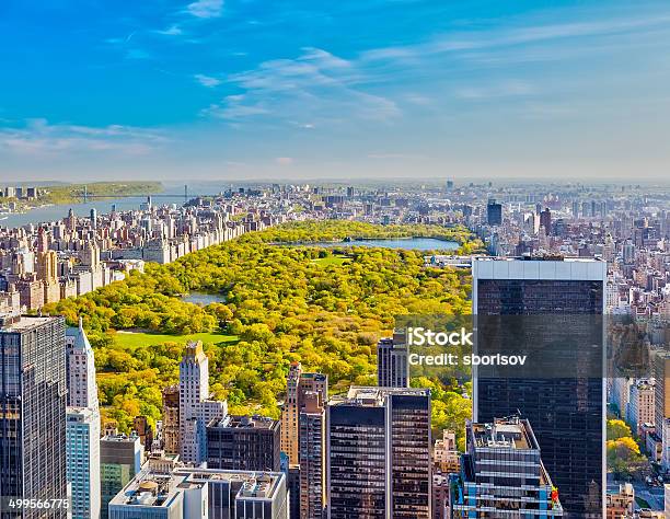 View On Central Park New York Stock Photo - Download Image Now - Aerial View, Architecture, Blue