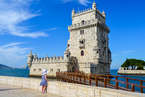 Torre de Belem. Lisboa. Belem Tower. Girl waiting for the return of travelers from distant America