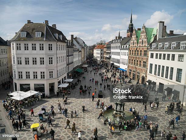 Amagertorv Central Square In Copenhagen Denmark Stock Photo - Download Image Now - Copenhagen, People, Denmark