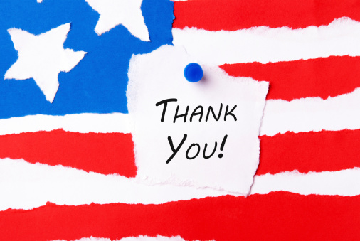 Thank You Note on an American Flag Background