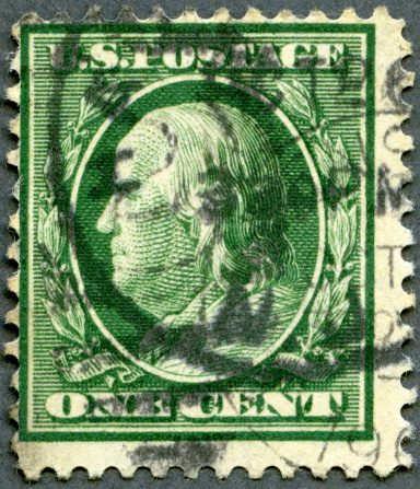 Postage stamp USA 1908 printed in USA shows portrait of Benjamin Franklin (1706-1790), circa 1908