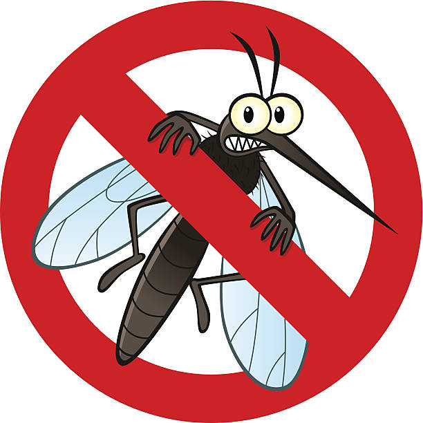 anti mosquito sign Anti mosquito sign with a funny cartoon mosquito. mosquito stock illustrations