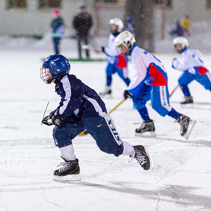 Russia, Arkhangelsk - December 14, 2014: 1-st stage children's hockey bandy League was held in Arkhangelsk. This is the  largest bandy competition for children under 11 years old wich is held in four stages