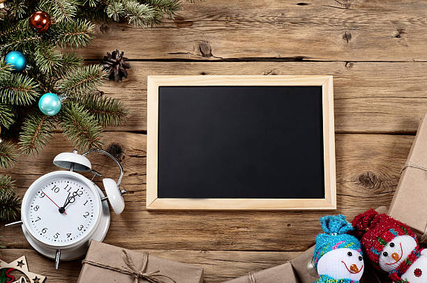 istock Christmas background with decorations on wooden board 499573142