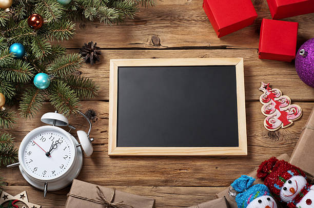 istock Christmas background with decorations on wooden board 499573164
