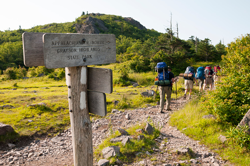 A group of friends begin a three-day hike on the Appalachian Trail, starting in Grayson Highlands State Park at Elk Garden, on Highway 600. The first night will be spent near Mount Rogers.